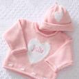 Personalized Baby Sweater and Hat Set Pink - Embroidered