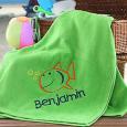 Kids Personalized Green Embroidered Beach Towels