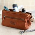 Embroidered Brown Leather Dopp Kit Travel Bag