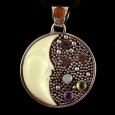 Multi Gemstone Moon Pendant with Amber Stone in Collar