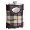 Brown Leather Plaid Hip Flask (Engravable)