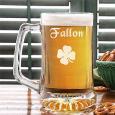 Personalized Irish Beer Mug - Glass Four Leaf Clover Design