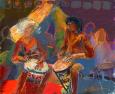 Hand Drummers Pastel Print