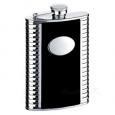 Ribbed Black Leather Hip Flask (Engravable)