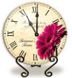 Personalized Pink Gerbera Glass Clock with Metal Stand