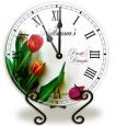 Personalized Spring Tulips Glass Clock with Metal Stand